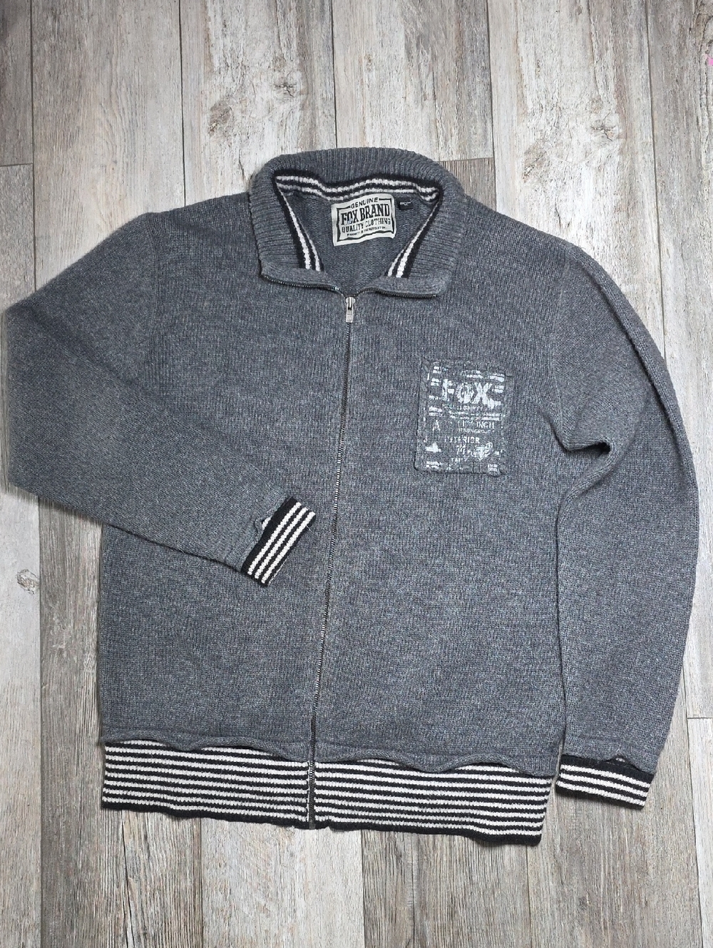 Fox Racing Vintage Y2K Embroidered Lambs Wool Blend Knit Full Zip Sweater Sz Lg
